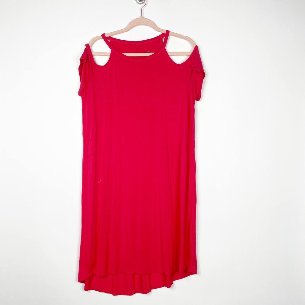 2/$30 Torrid Super Soft Bright Berry Cold Shoulder T-Shirt Mini Dress 1X #5455 - Picture 5 of 13